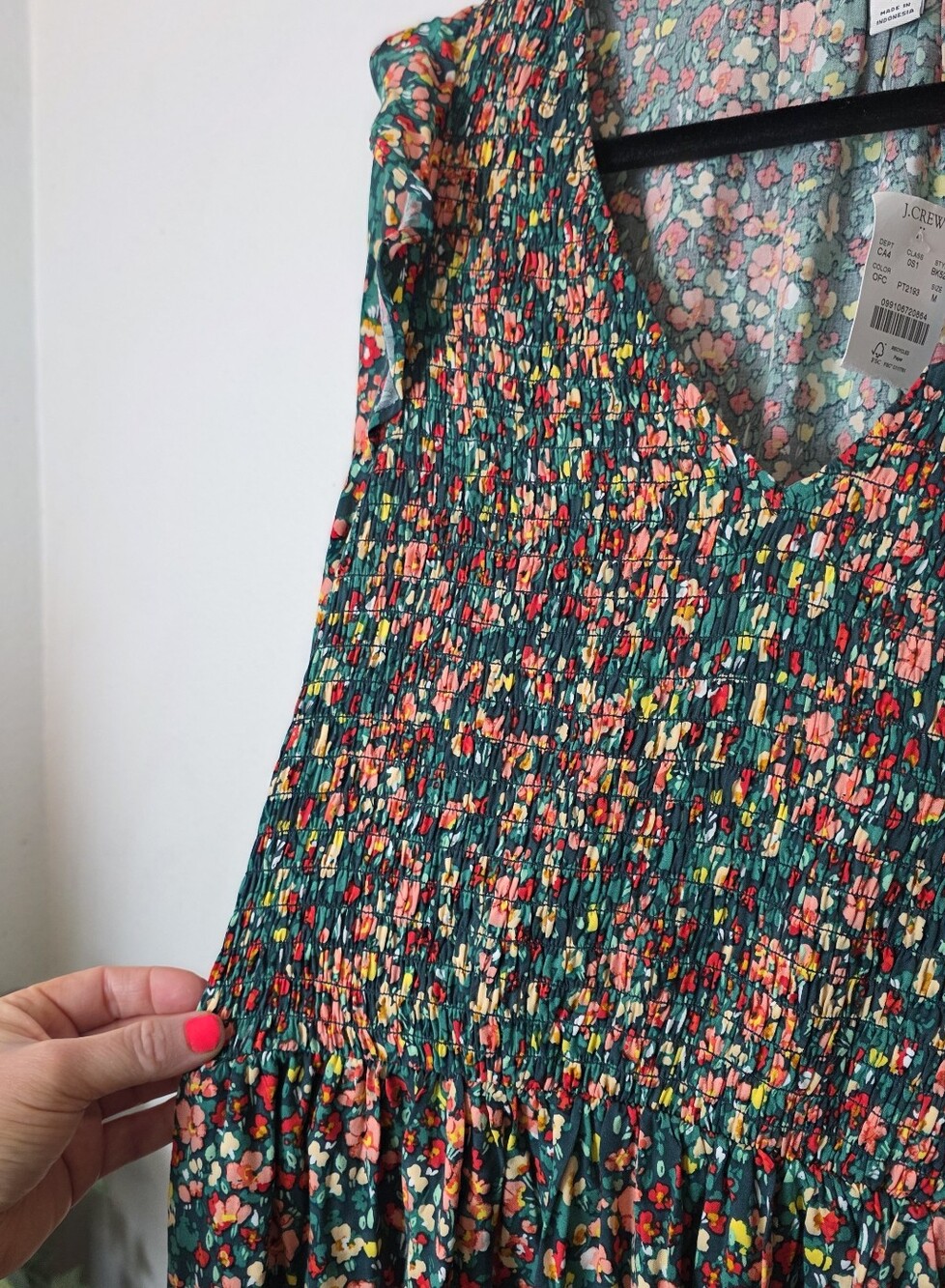 🚨NEW J CREW Green Floral V-Neck Smocked Midi Dress Pockets Wedding Summer Sz M - Picture 7 of 16